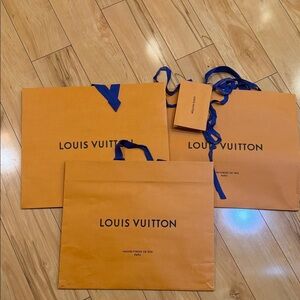 Louis Vuitton Orange Shopping Bags with Blue Ribbon and reciept envelope